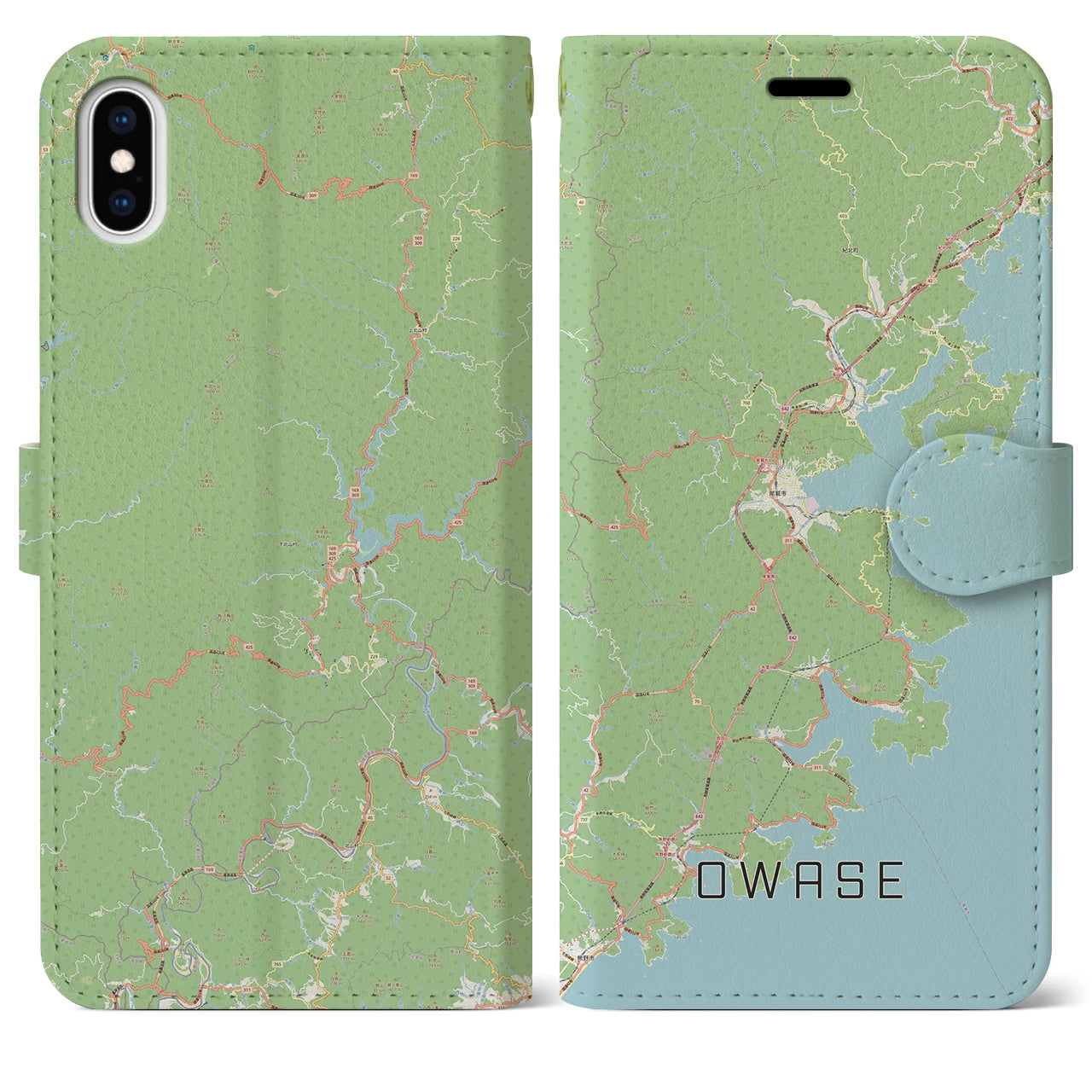 【尾鷲（三重県）】地図柄iPhoneケース（手帳タイプ）ナチュラル・iPhone XS Max 用