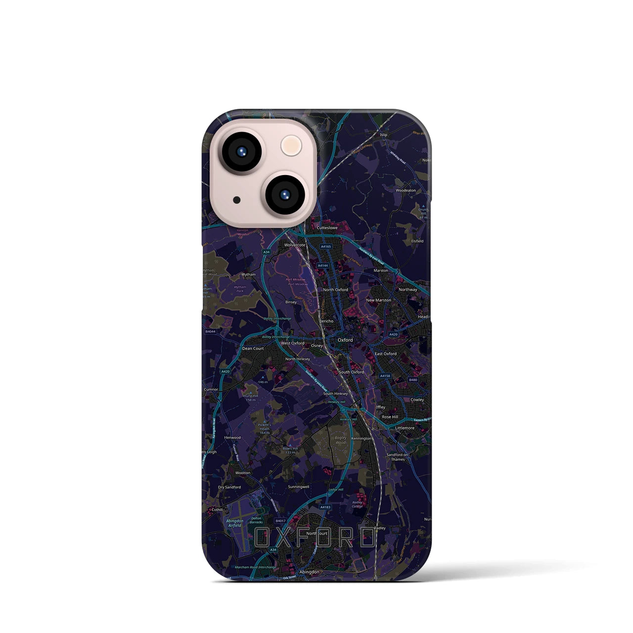 【オックスフォード（イギリス）】地図柄iPhoneケース（バックカバータイプ）ブラック・iPhone 13 mini 用