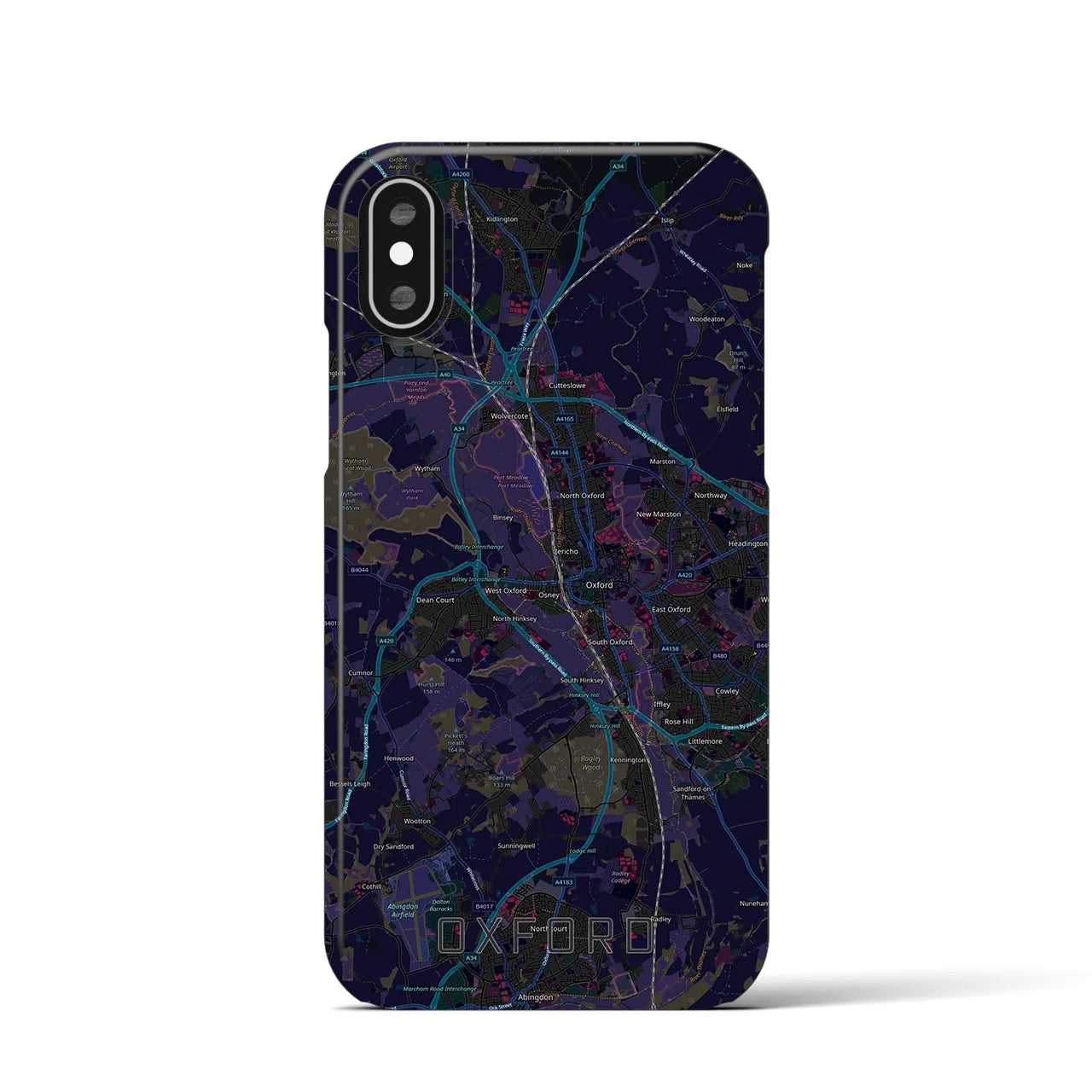 【オックスフォード（イギリス）】地図柄iPhoneケース（バックカバータイプ）ブラック・iPhone XS / X 用