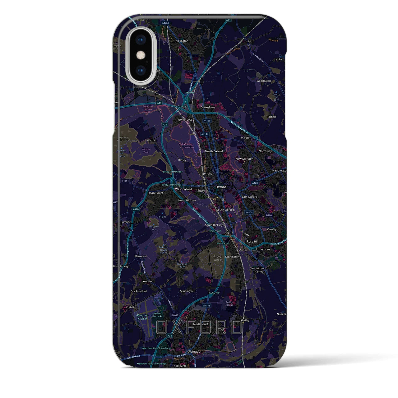 【オックスフォード（イギリス）】地図柄iPhoneケース（バックカバータイプ）ブラック・iPhone XS Max 用