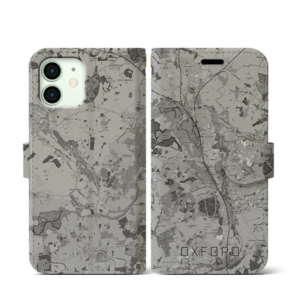 【オックスフォード（イギリス）】地図柄iPhoneケース（手帳タイプ）モノトーン・iPhone 12 mini 用