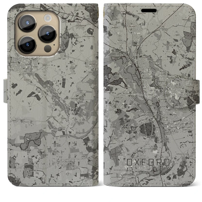【オックスフォード（イギリス）】地図柄iPhoneケース（手帳タイプ）モノトーン・iPhone 14 Pro Max 用