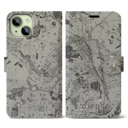 【オックスフォード（イギリス）】地図柄iPhoneケース（手帳タイプ）モノトーン・iPhone 15 用