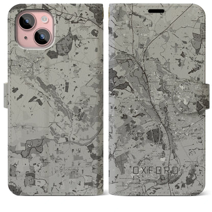 【オックスフォード（イギリス）】地図柄iPhoneケース（手帳タイプ）モノトーン・iPhone 15 Plus 用