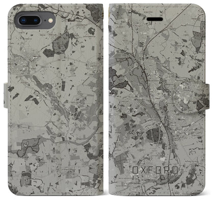 【オックスフォード（イギリス）】地図柄iPhoneケース（手帳タイプ）モノトーン・iPhone 8Plus /7Plus / 6sPlus / 6Plus 用