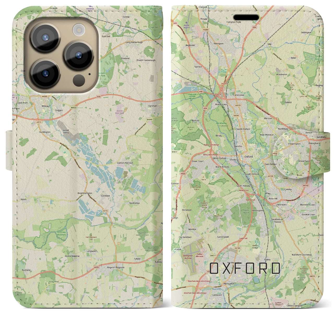 【オックスフォード（イギリス）】地図柄iPhoneケース（手帳タイプ）ナチュラル・iPhone 14 Pro Max 用