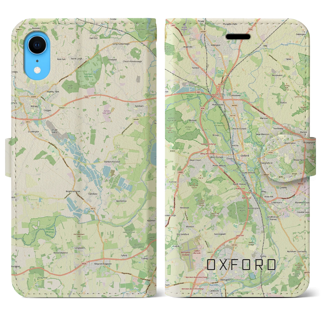 【オックスフォード（イギリス）】地図柄iPhoneケース（手帳タイプ）ナチュラル・iPhone XR 用