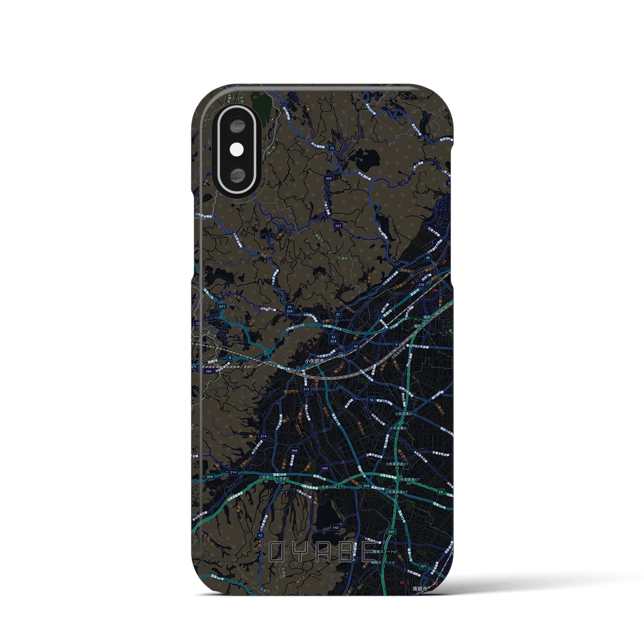 【小矢部（富山県）】地図柄iPhoneケース（バックカバータイプ）ブラック・iPhone XS / X 用