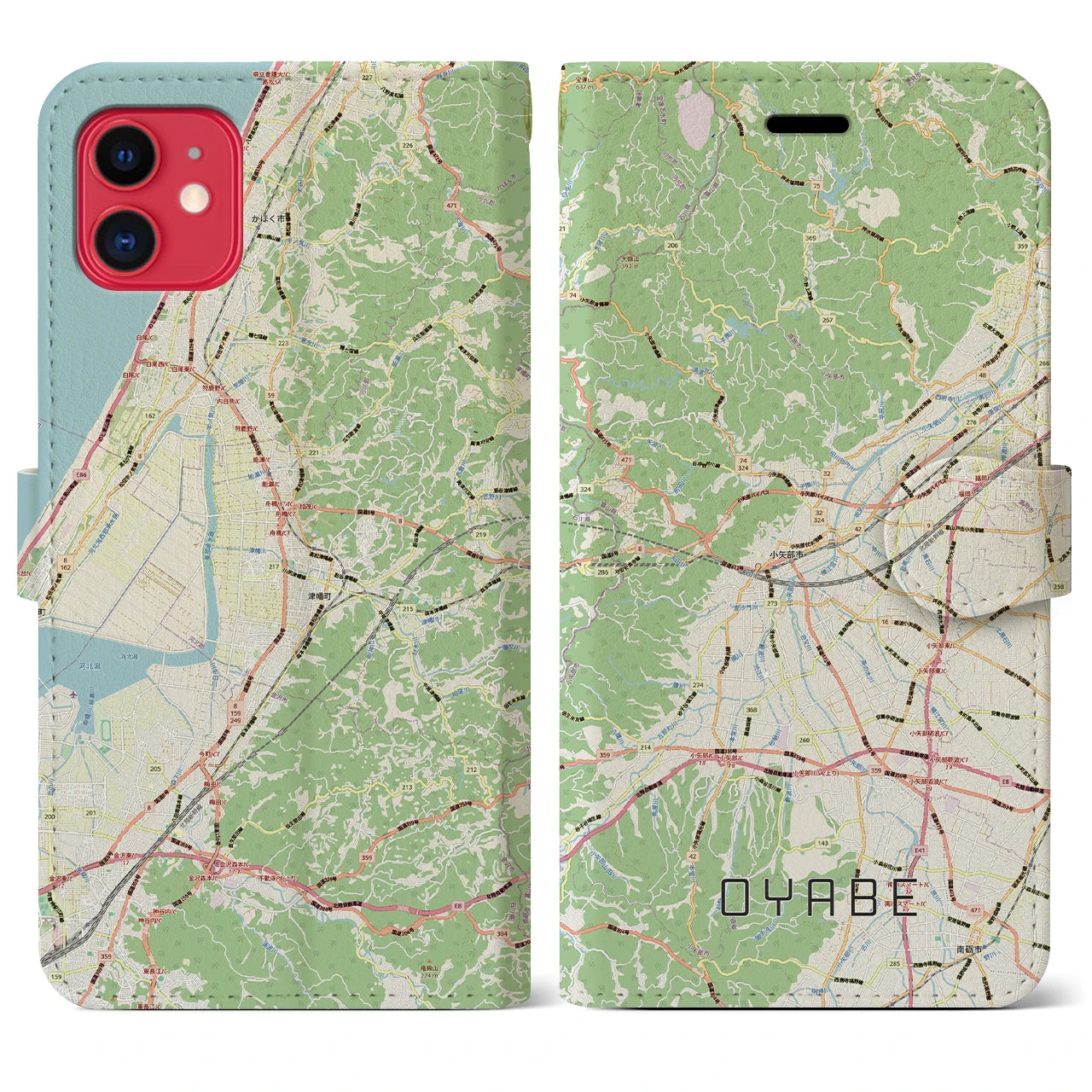 【小矢部（富山県）】地図柄iPhoneケース（手帳タイプ）ナチュラル・iPhone 11 用