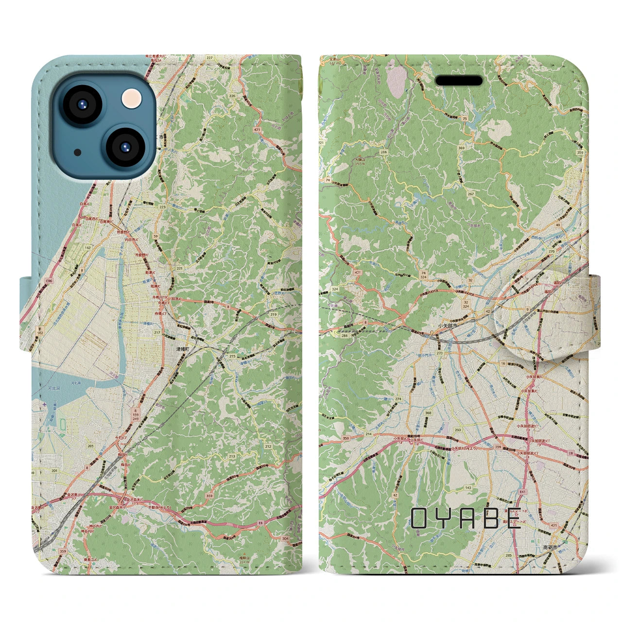 【小矢部（富山県）】地図柄iPhoneケース（手帳タイプ）ナチュラル・iPhone 13 用