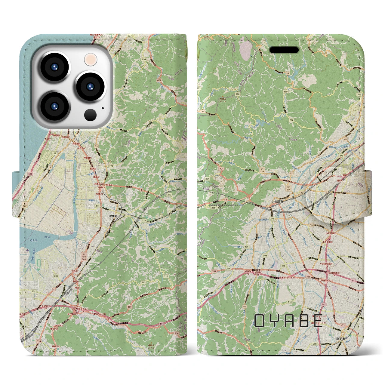 【小矢部（富山県）】地図柄iPhoneケース（手帳タイプ）ナチュラル・iPhone 13 Pro 用