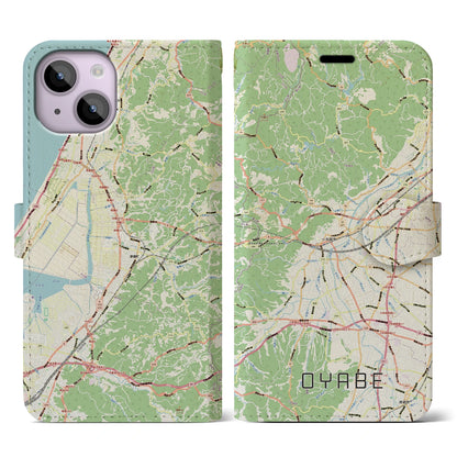 【小矢部（富山県）】地図柄iPhoneケース（手帳タイプ）ナチュラル・iPhone 14 用