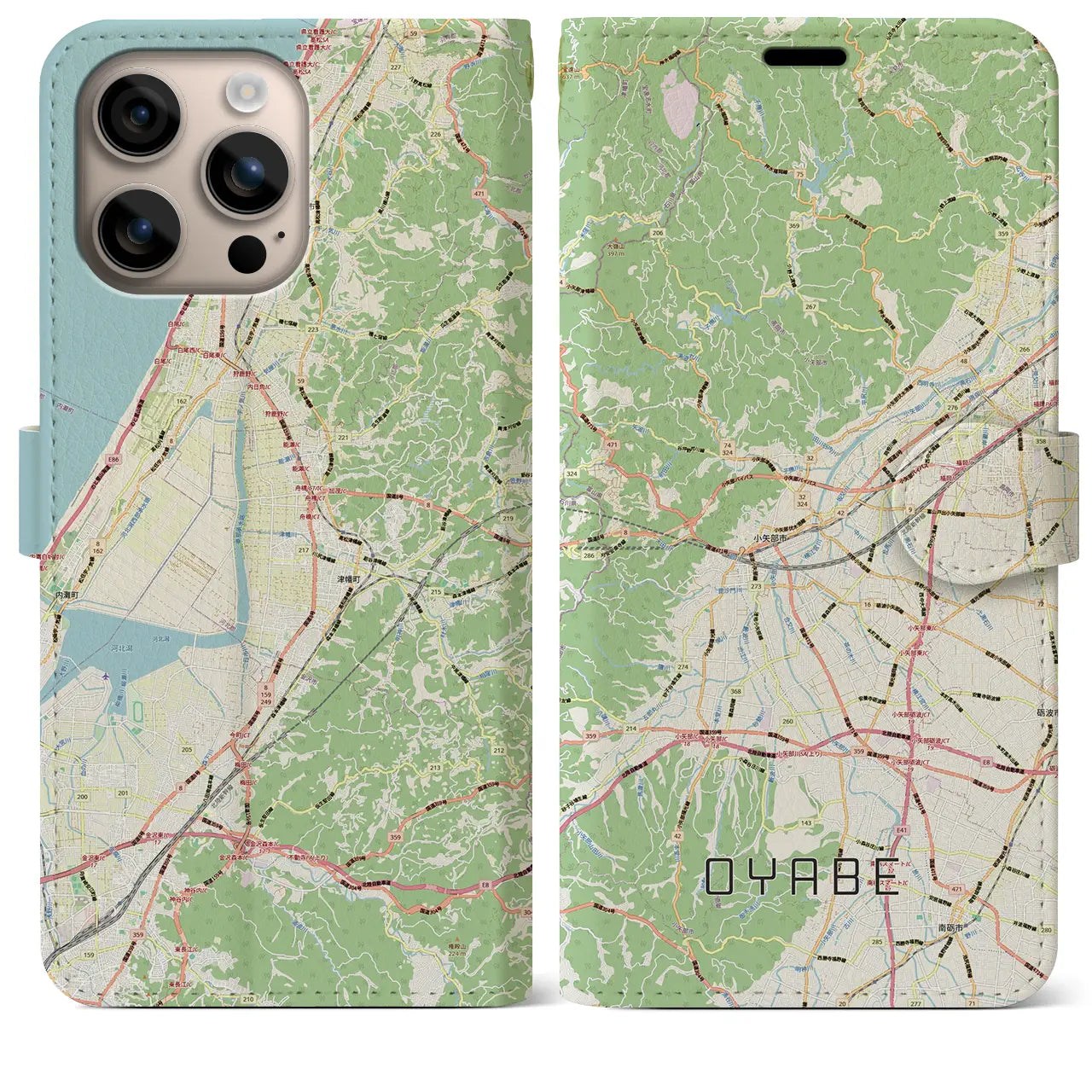 【小矢部（富山県）】地図柄iPhoneケース（手帳タイプ）ナチュラル・iPhone 16 Plus 用