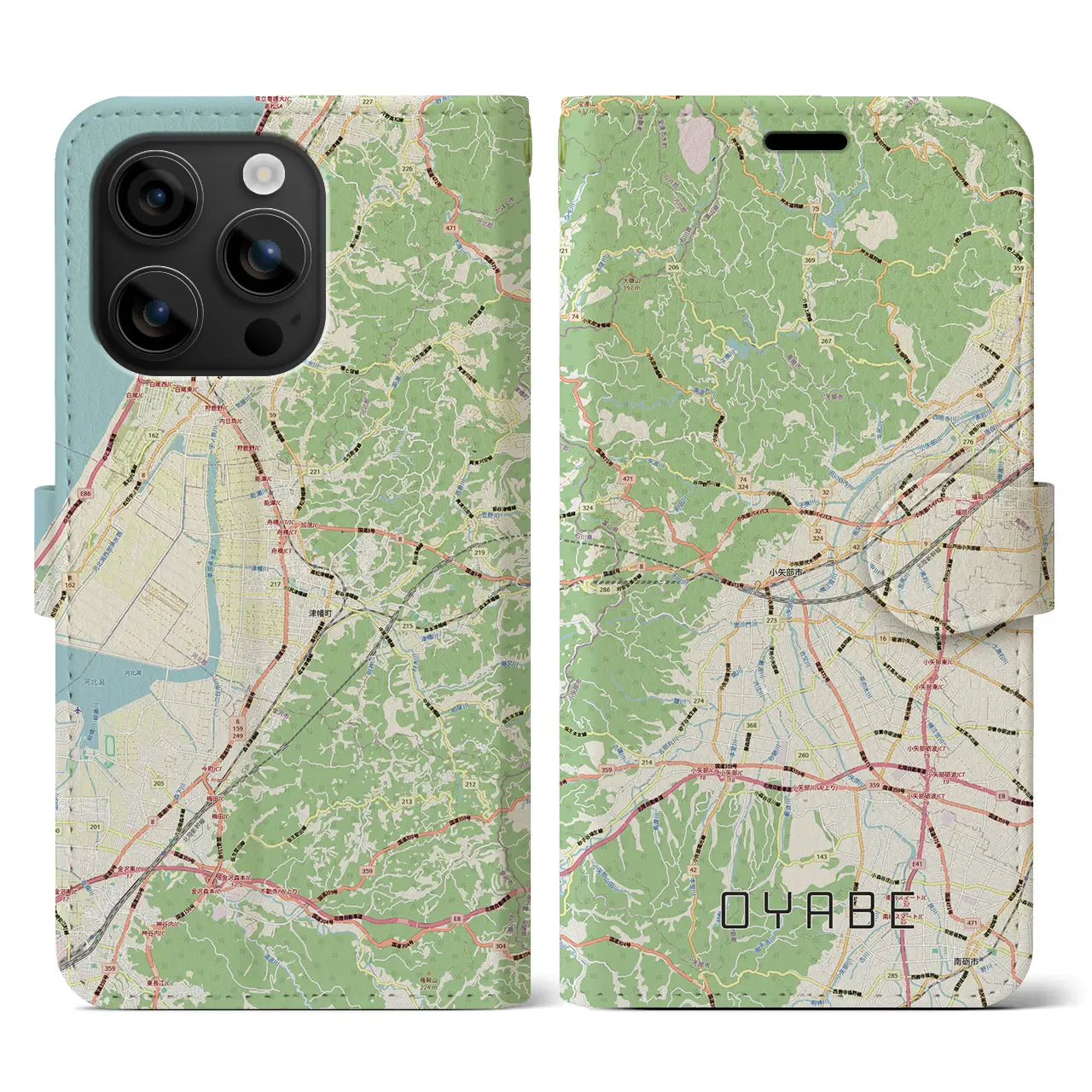 【小矢部（富山県）】地図柄iPhoneケース（手帳タイプ）ナチュラル・iPhone 16 用