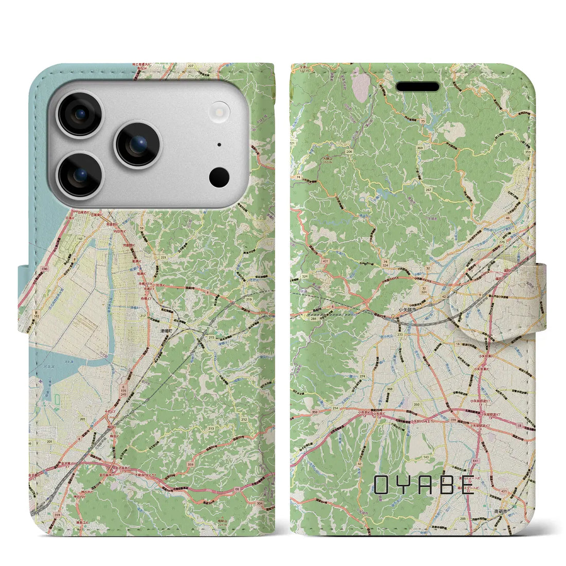 【小矢部（富山県）】地図柄iPhoneケース（手帳タイプ）モノトーン・iPhone 17 Pro Max 用