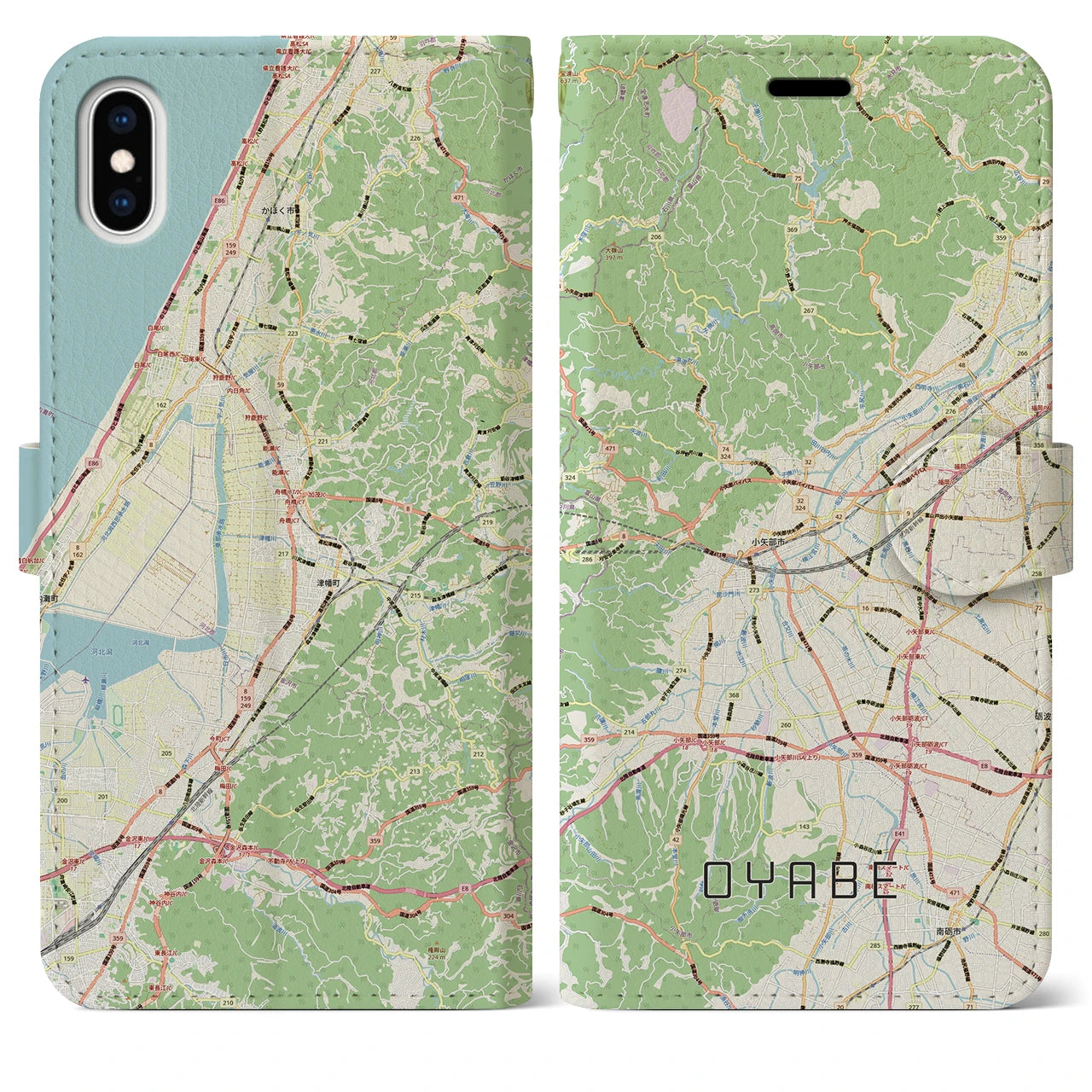 【小矢部（富山県）】地図柄iPhoneケース（手帳タイプ）ナチュラル・iPhone XS Max 用