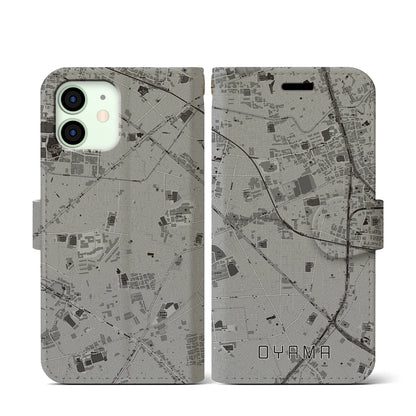 【大山（東京都）】地図柄iPhoneケース（手帳タイプ）モノトーン・iPhone 12 mini 用