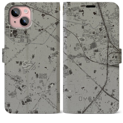 【大山（東京都）】地図柄iPhoneケース（手帳タイプ）モノトーン・iPhone 15 Plus 用