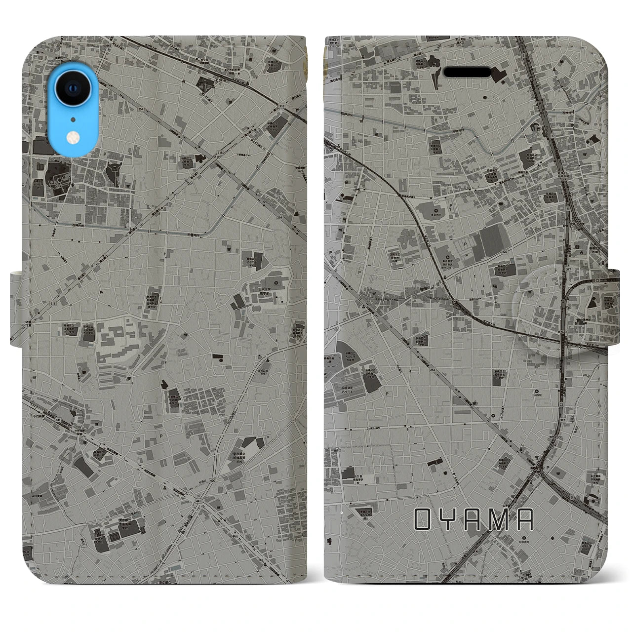 【大山（東京都）】地図柄iPhoneケース（手帳両面タイプ・モノトーン）iPhone XR 用