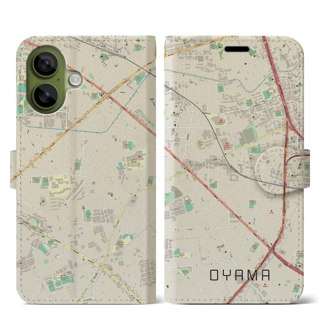 【大山（東京都）】地図柄iPhoneケース（手帳タイプ）ナチュラル・iPhone 17 Pro Max 用