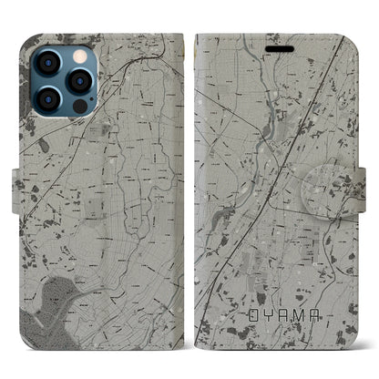 【小山（栃木県）】地図柄iPhoneケース（手帳タイプ）モノトーン・iPhone 12 / 12 Pro 用