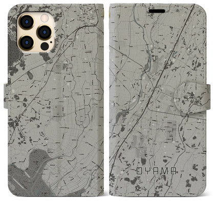 【小山（栃木県）】地図柄iPhoneケース（手帳タイプ）モノトーン・iPhone 12 Pro Max 用