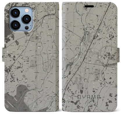 【小山（栃木県）】地図柄iPhoneケース（手帳タイプ）モノトーン・iPhone 13 Pro Max 用