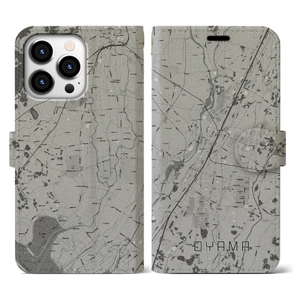 【小山（栃木県）】地図柄iPhoneケース（手帳タイプ）モノトーン・iPhone 13 Pro 用