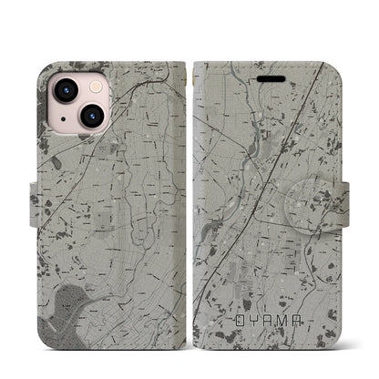 【小山（栃木県）】地図柄iPhoneケース（手帳タイプ）モノトーン・iPhone 13 mini 用