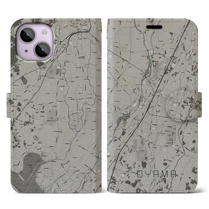 【小山（栃木県）】地図柄iPhoneケース（手帳タイプ）モノトーン・iPhone 14 用