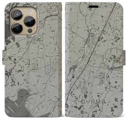 【小山（栃木県）】地図柄iPhoneケース（手帳タイプ）モノトーン・iPhone 14 Pro Max 用