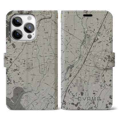 【小山（栃木県）】地図柄iPhoneケース（手帳タイプ）モノトーン・iPhone 14 Pro 用