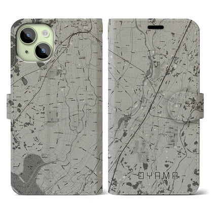 【小山（栃木県）】地図柄iPhoneケース（手帳タイプ）モノトーン・iPhone 15 用