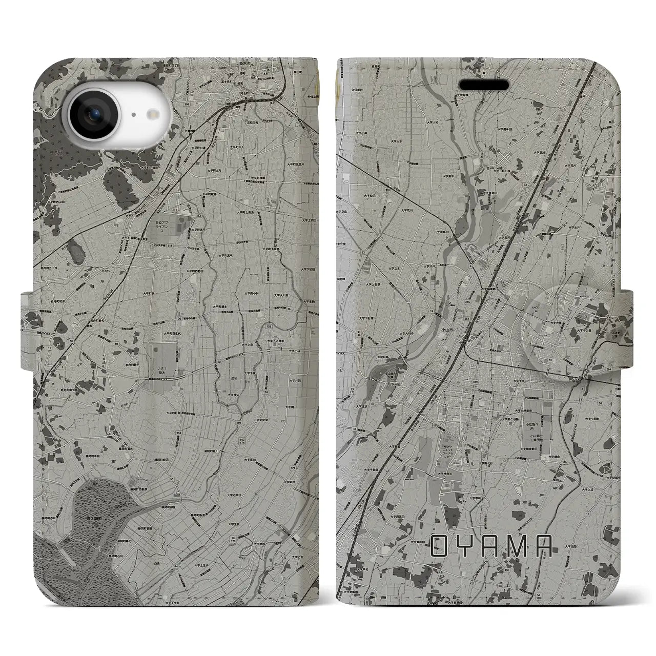 【小山（栃木県）】地図柄iPhoneケース（手帳タイプ）