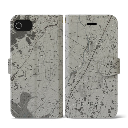 【小山（栃木県）】地図柄iPhoneケース（手帳タイプ）モノトーン・iPhone SE（第3 / 第2世代） / 8 / 7 / 6s / 6 用