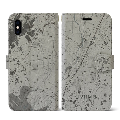 【小山（栃木県）】地図柄iPhoneケース（手帳タイプ）モノトーン・iPhone XS / X 用