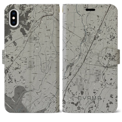 【小山（栃木県）】地図柄iPhoneケース（手帳タイプ）モノトーン・iPhone XS Max 用