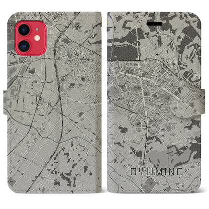 【おゆみ野（千葉県）】地図柄iPhoneケース（手帳タイプ）モノトーン・iPhone 11 用