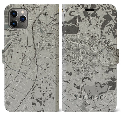 【おゆみ野（千葉県）】地図柄iPhoneケース（手帳タイプ）モノトーン・iPhone 11 Pro Max 用