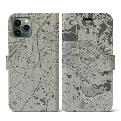 【おゆみ野（千葉県）】地図柄iPhoneケース（手帳タイプ）モノトーン・iPhone 11 Pro 用