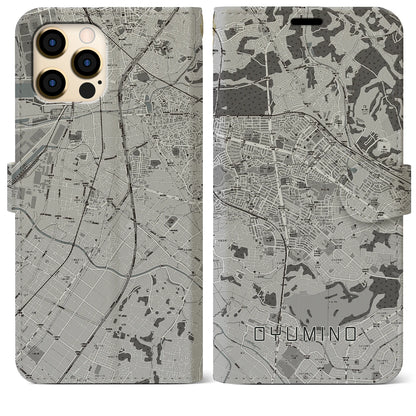 【おゆみ野（千葉県）】地図柄iPhoneケース（手帳タイプ）モノトーン・iPhone 12 Pro Max 用