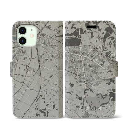 【おゆみ野（千葉県）】地図柄iPhoneケース（手帳タイプ）モノトーン・iPhone 12 mini 用