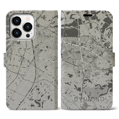 【おゆみ野（千葉県）】地図柄iPhoneケース（手帳タイプ）モノトーン・iPhone 13 Pro 用