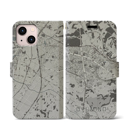 【おゆみ野（千葉県）】地図柄iPhoneケース（手帳タイプ）モノトーン・iPhone 13 mini 用