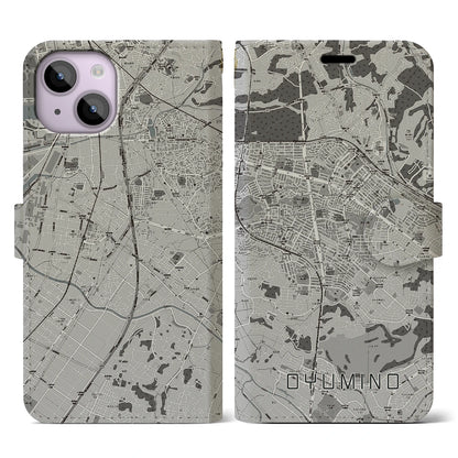 【おゆみ野（千葉県）】地図柄iPhoneケース（手帳タイプ）モノトーン・iPhone 14 用