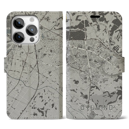 【おゆみ野（千葉県）】地図柄iPhoneケース（手帳タイプ）モノトーン・iPhone 14 Pro 用