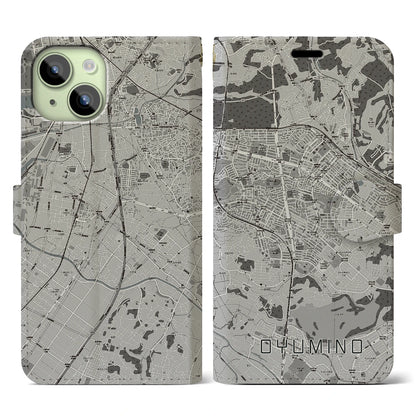 【おゆみ野（千葉県）】地図柄iPhoneケース（手帳タイプ）モノトーン・iPhone 15 用