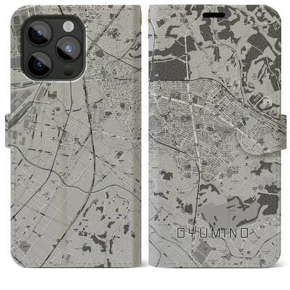 【おゆみ野（千葉県）】地図柄iPhoneケース（手帳タイプ）モノトーン・iPhone 15 Pro Max 用