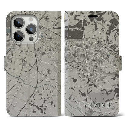 【おゆみ野（千葉県）】地図柄iPhoneケース（手帳タイプ）モノトーン・iPhone 15 Pro 用
