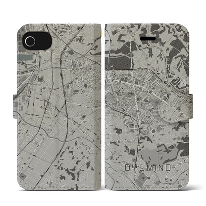 【おゆみ野（千葉県）】地図柄iPhoneケース（手帳タイプ）モノトーン・iPhone SE（第3 / 第2世代） / 8 / 7 / 6s / 6 用